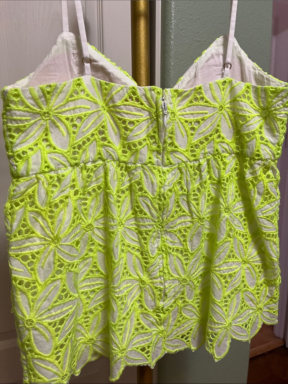 Lilly Pulitzer Neon Yellow and White Spaghetti Strap Lace Top Sz 2 NEW - Picture 6 of 7